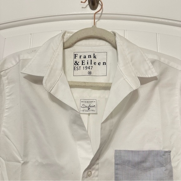 NWT Frank & Eileen Untuckable Stripe Pocket Button-Up Shirt, white, size M - Picture 2 of 11